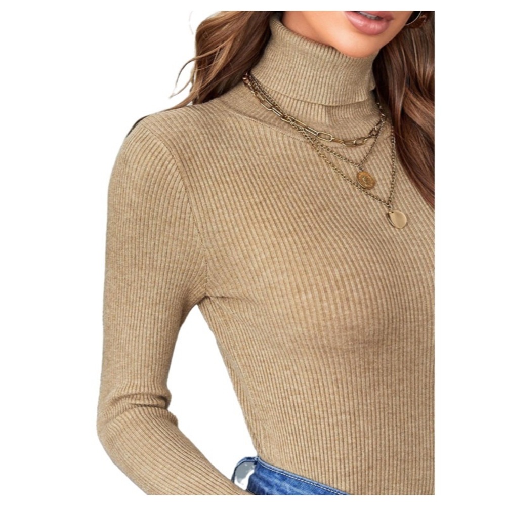 Joseph A. Turtleneck Top Stunning Metallic Gold Turtleneck Sweater Size L